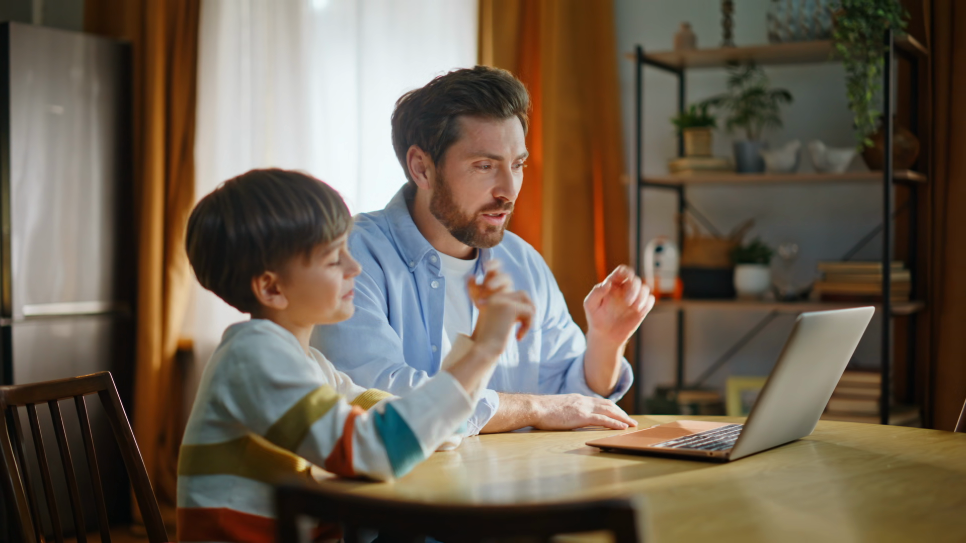Dad Son Waving Laptop Camera Greeting At Stock Footage SBV-354186614 ...