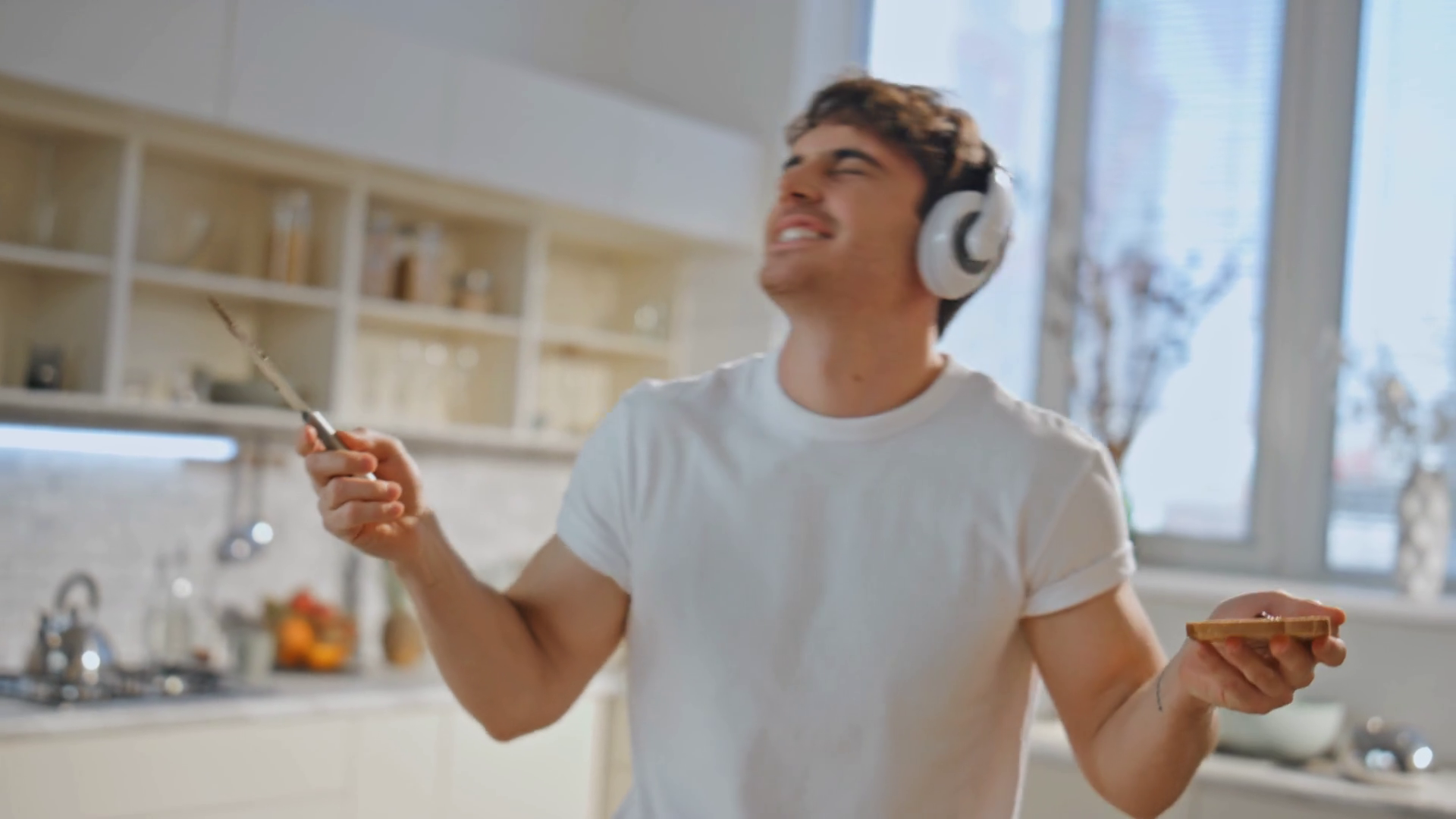 Cooking Man Dancing In Headphones Singing Stock Footage SBV-348948805 ...