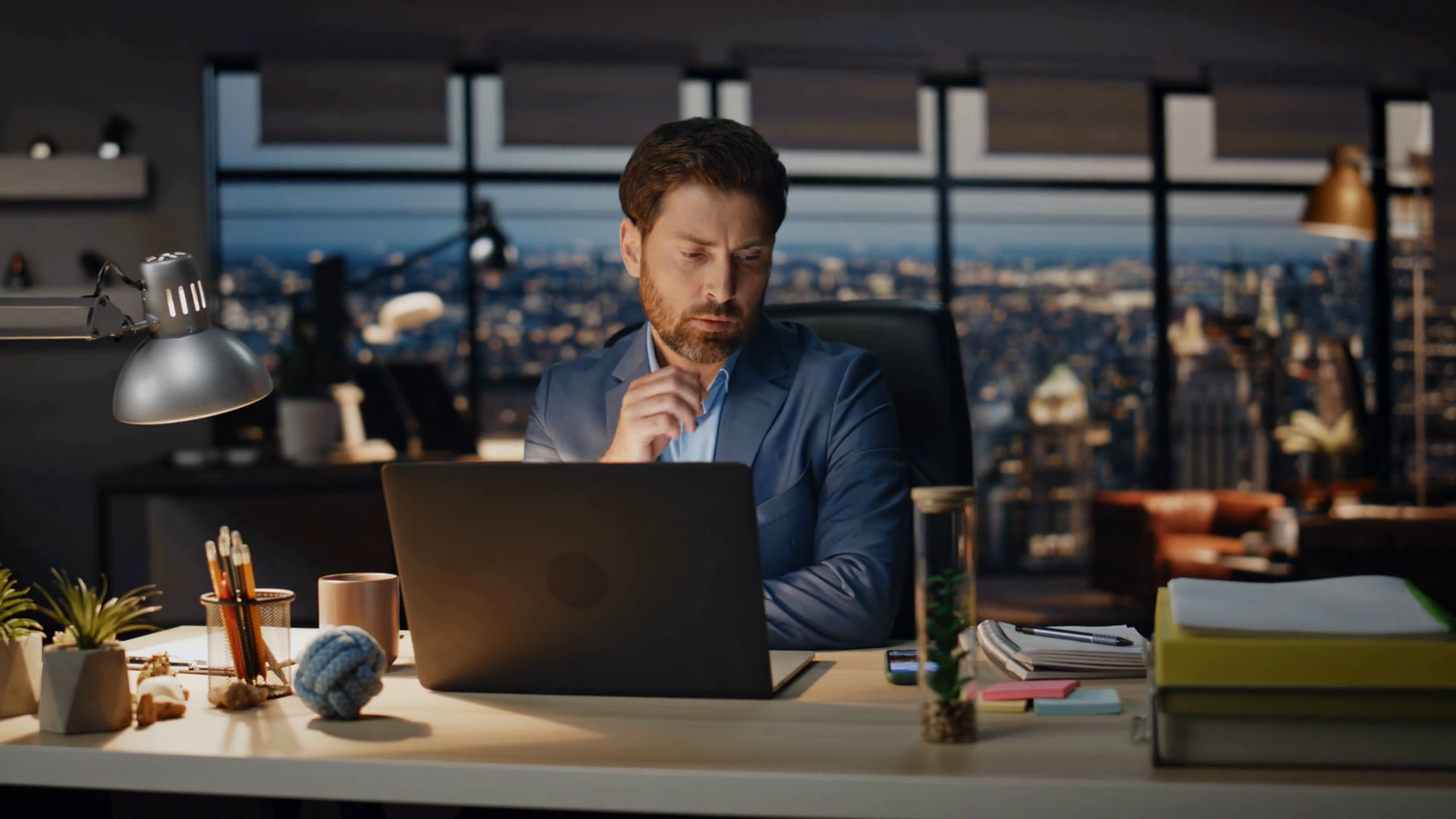 Thoughtful Boss Checking Phone Notification Stock Footage SBV-348856174 ...