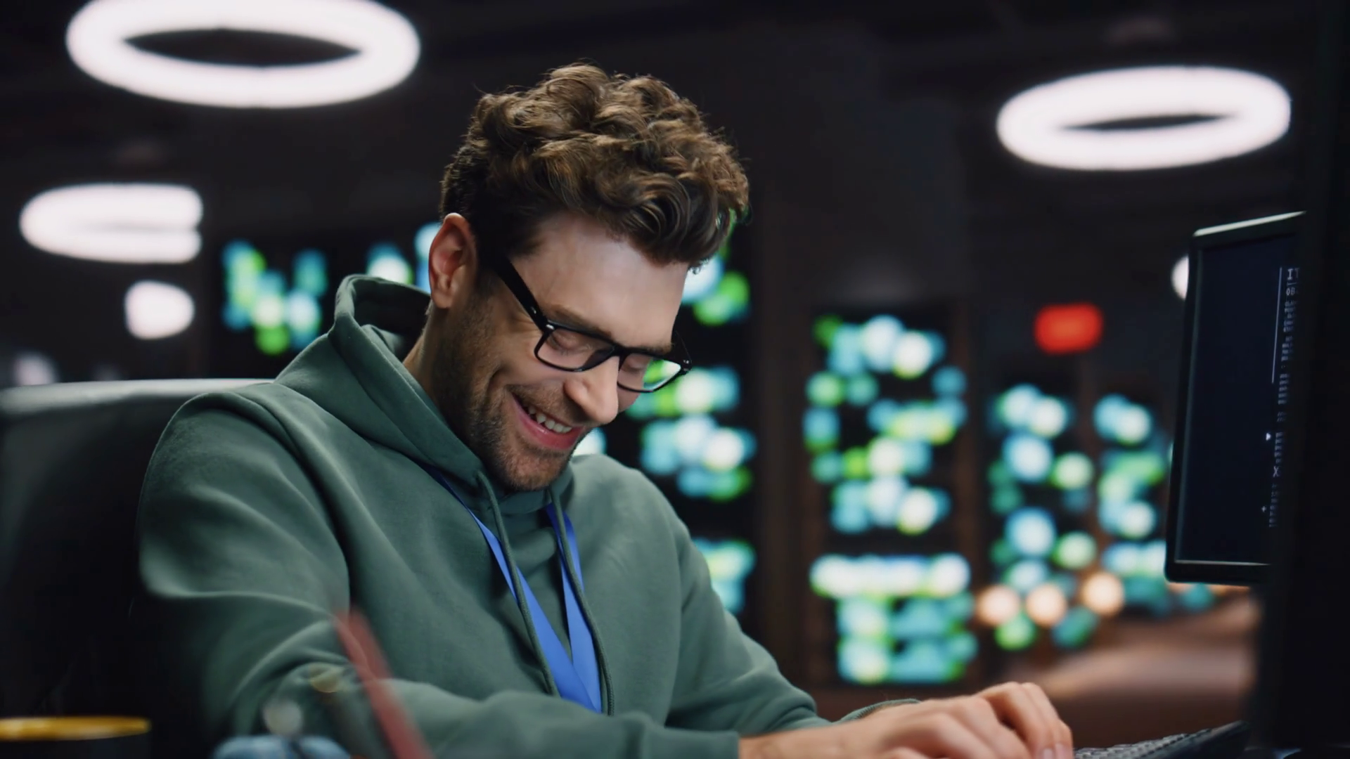 Happy Computer Scientist Working Late In Stock Footage SBV-348895241 ...