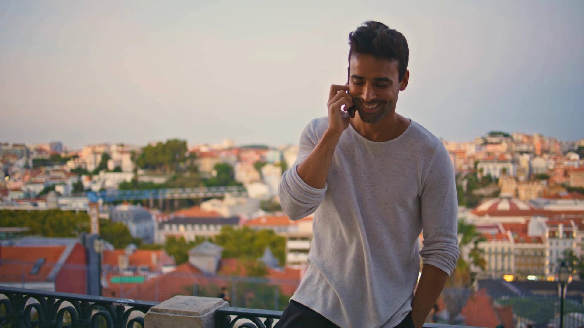 Relaxed Guy Speaking Mobile Phone At Evening Stock Footage SBV ...