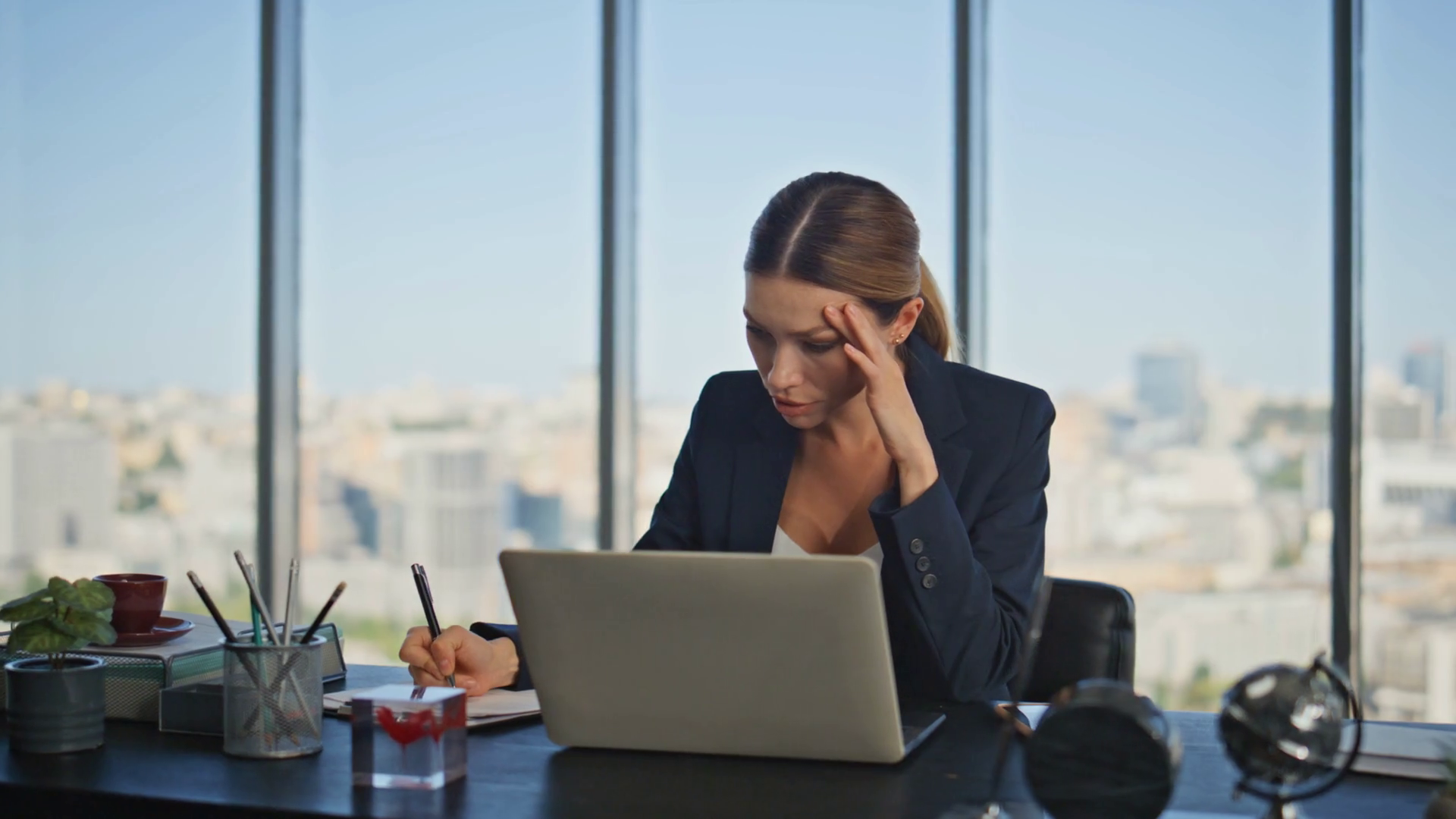 Thoughtful Manager Work Laptop In Office Stock Footage SBV-348915873 ...