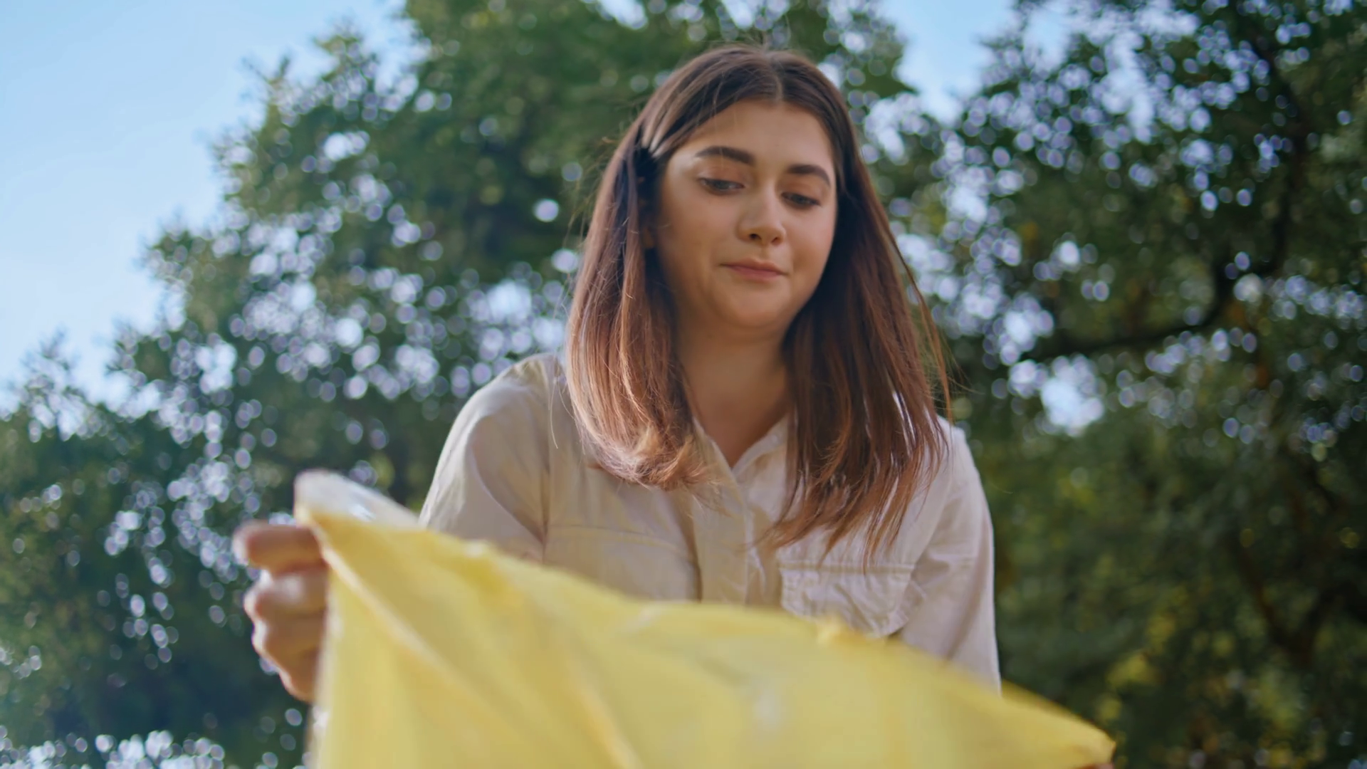 Focused Woman Cleanup Pollution In Park With Stock Footage SBV ...