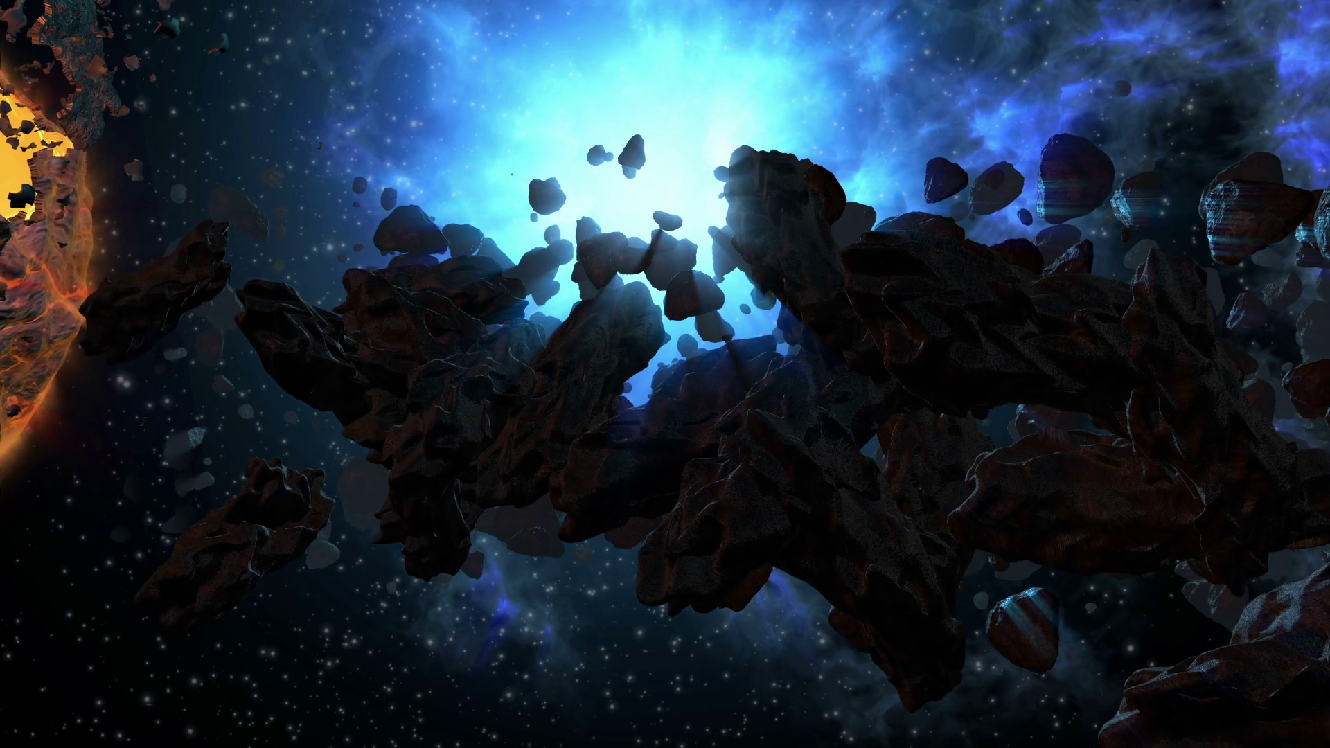 Asteroid Field Spinning Around Blue Star Stock Motion Graphics SBV ...