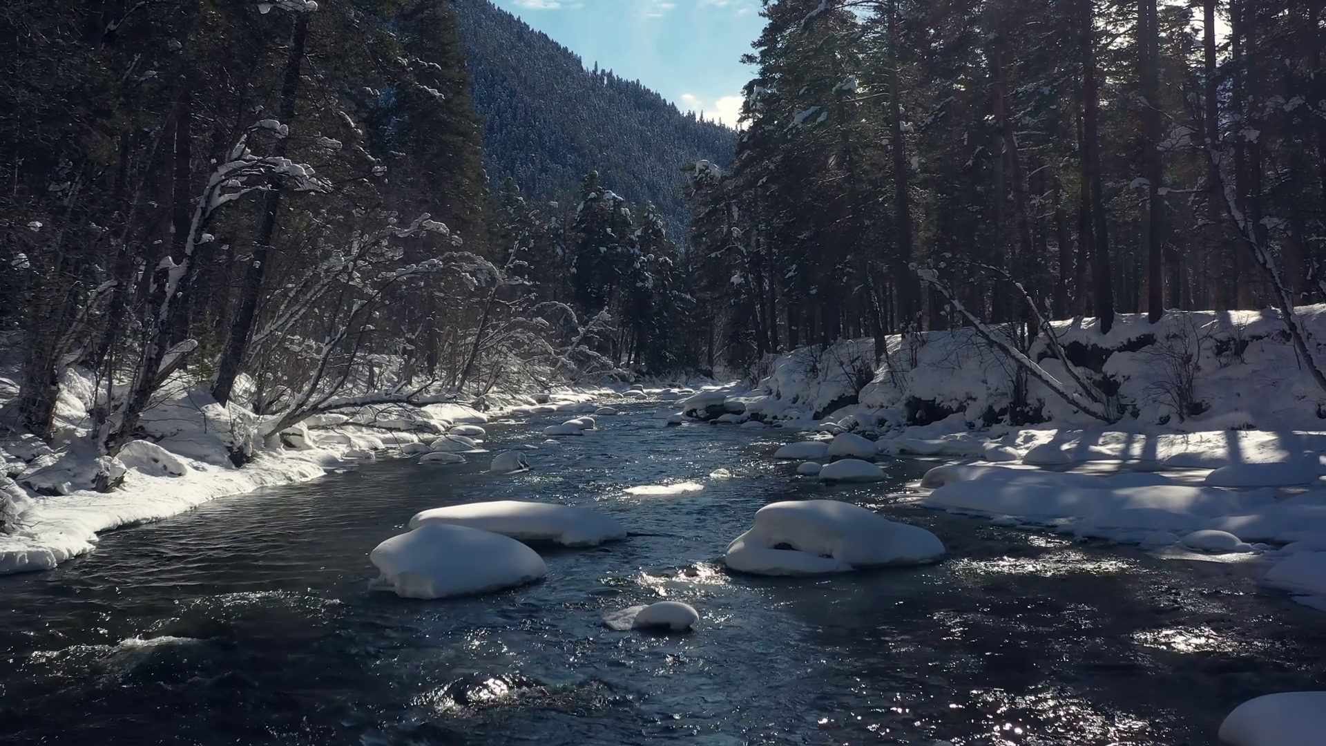 Beautiful Snowy Forest In Winter With River Stock Footage SBV-348552464 ...