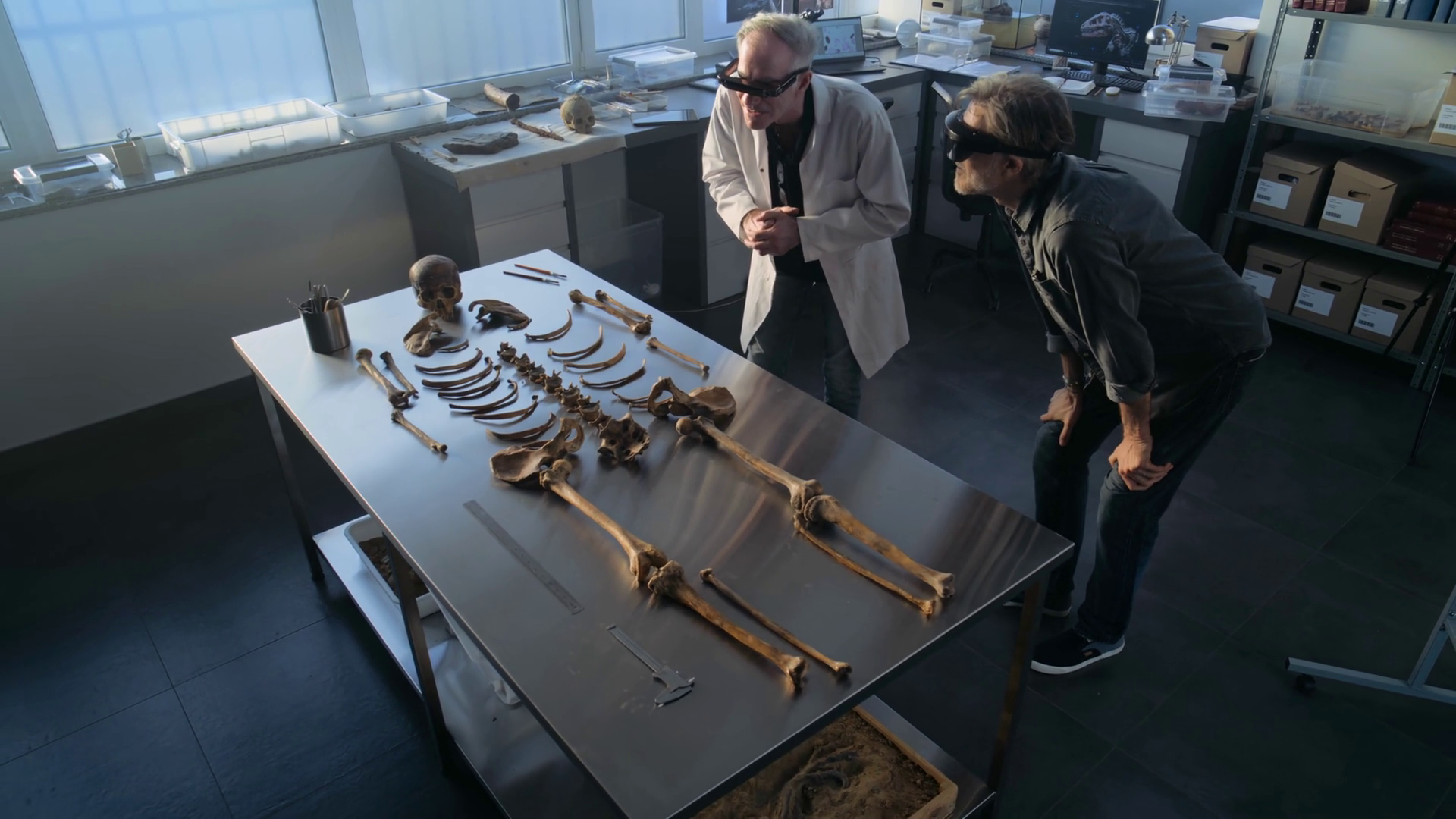 Modern Archaeological Lab: High Angle Of Two Stock Footage SBV ...