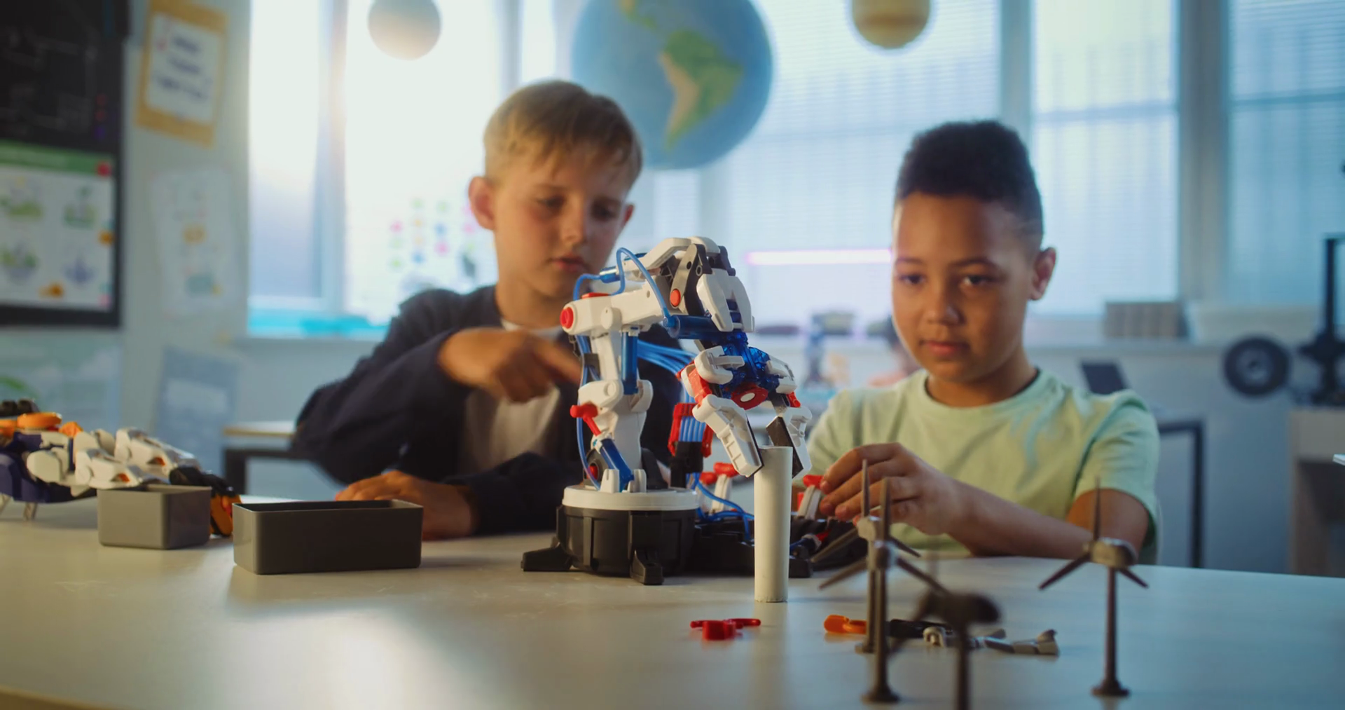 Elementary School Students Studying Model Of Stock Footage SBV ...