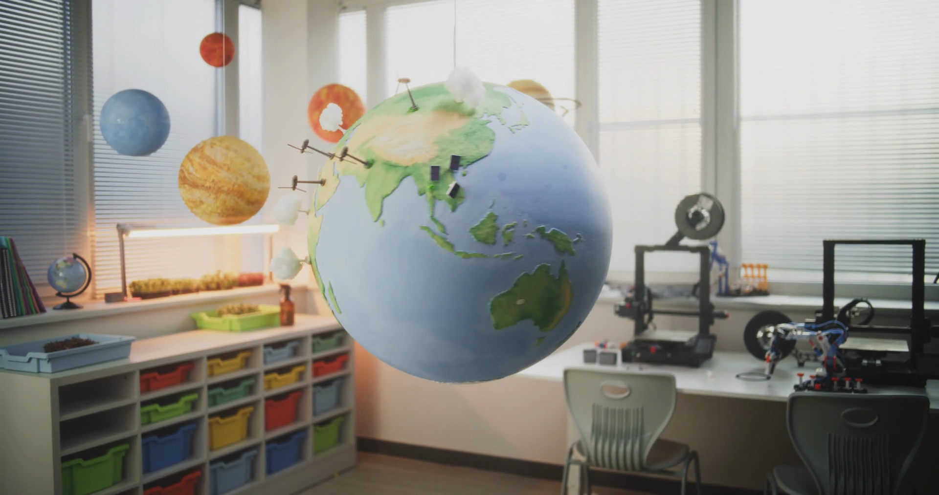 Modern Stem Classroom: Rotating Earth Model Stock Footage SBV-352628987 ...