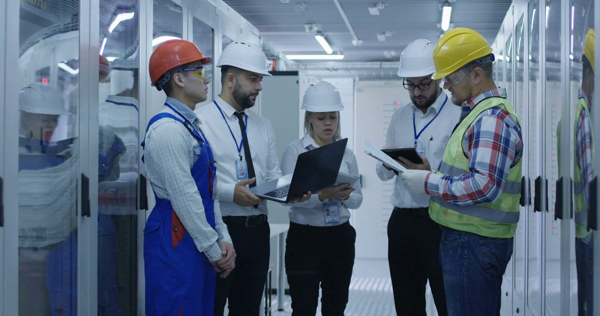 Medium Shot Of Five Electrical Workers Stock Footage SBV-328450867 ...
