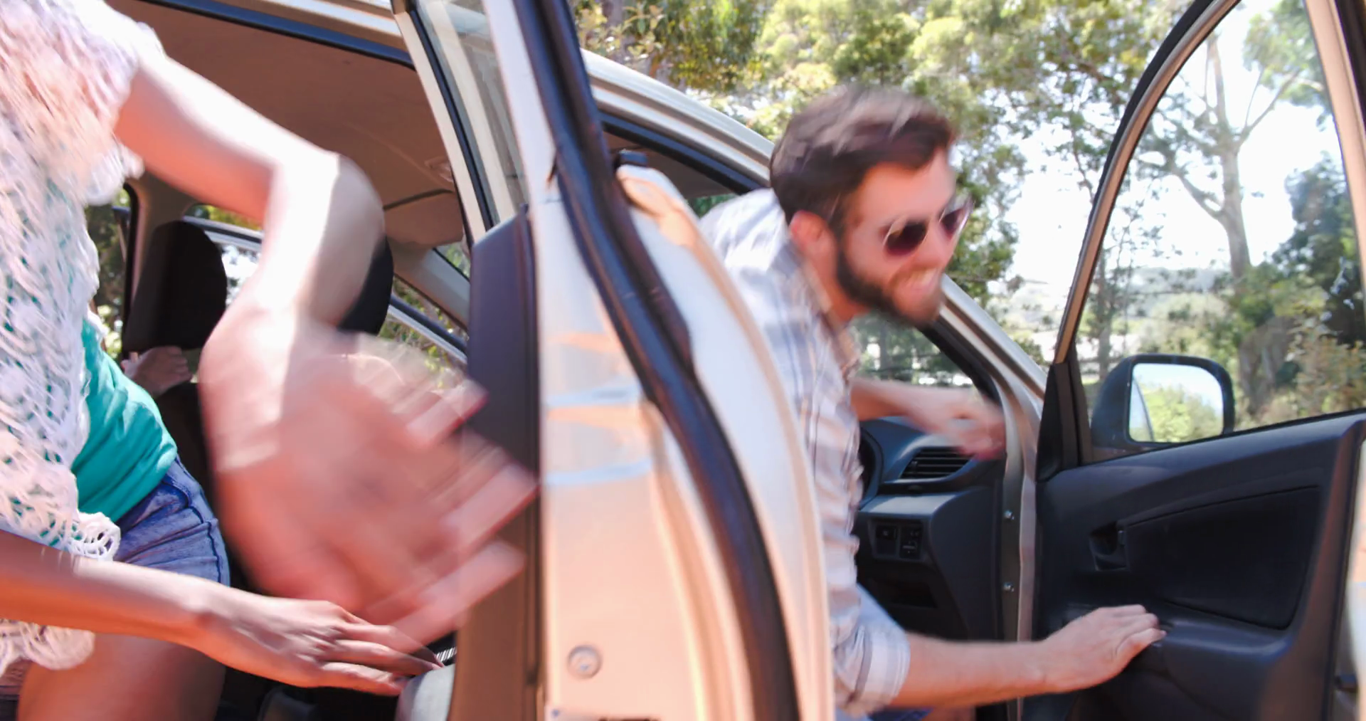 Four Friends Getting Out Of Car In Rural Car Stock Footage SBV ...