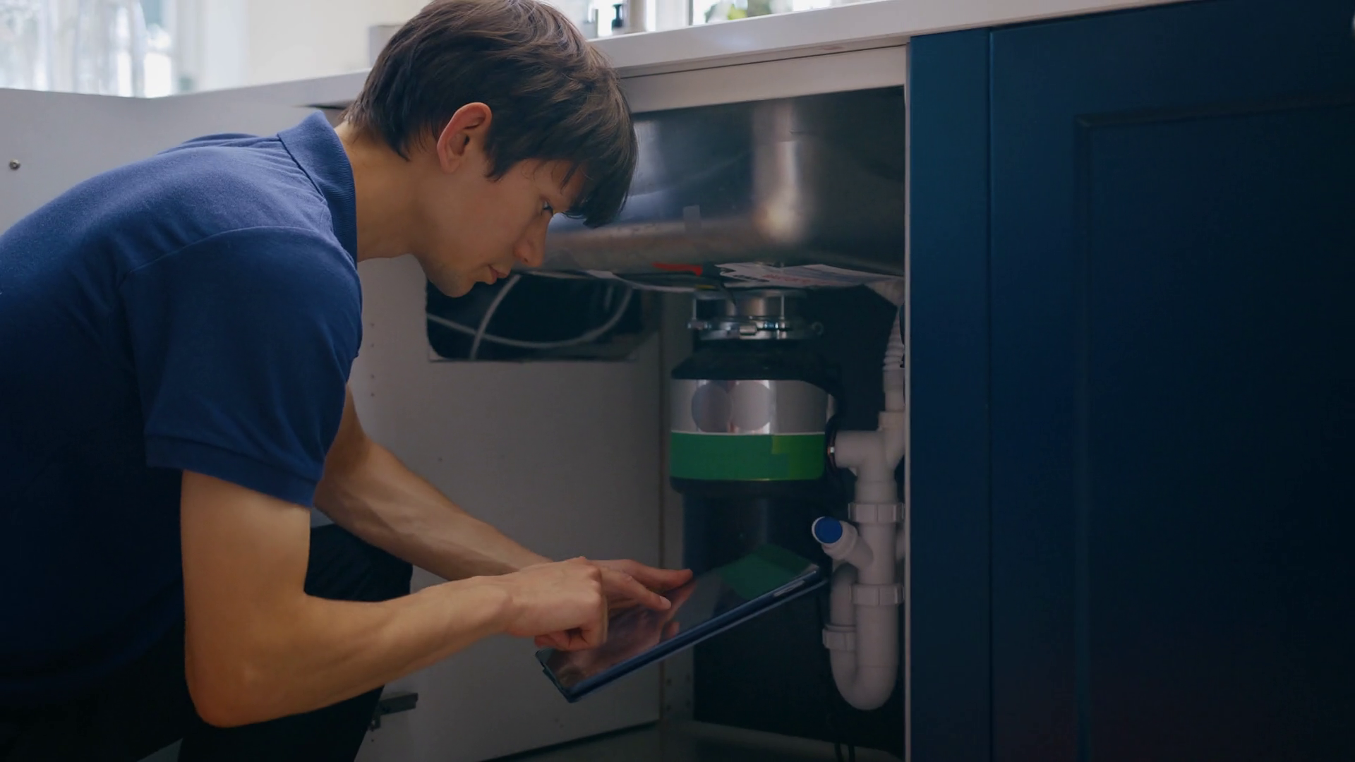 Male Plumber With Digital Tablet Fixing Stock Footage SBV-349058863 ...