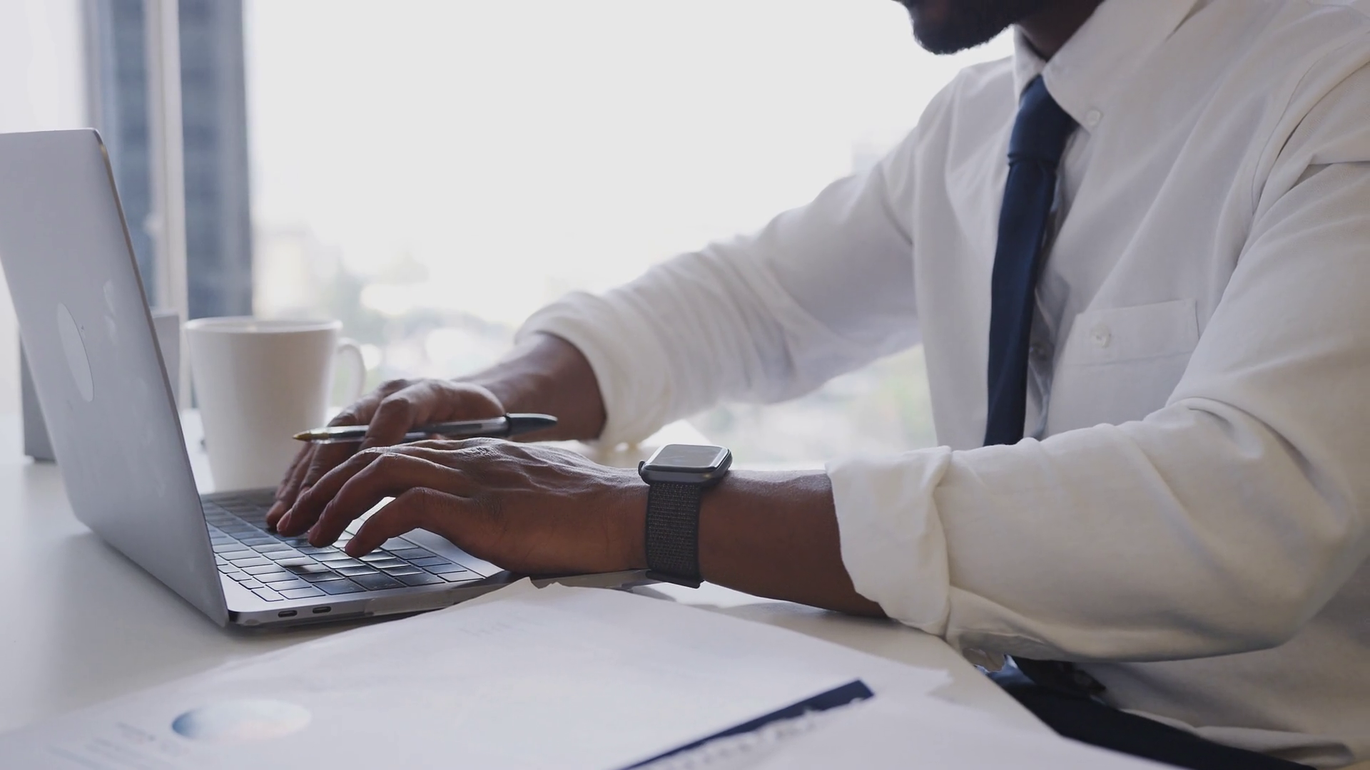 Close Up Of Businessman Working At Desk On Stock Footage SBV-335967058 ...