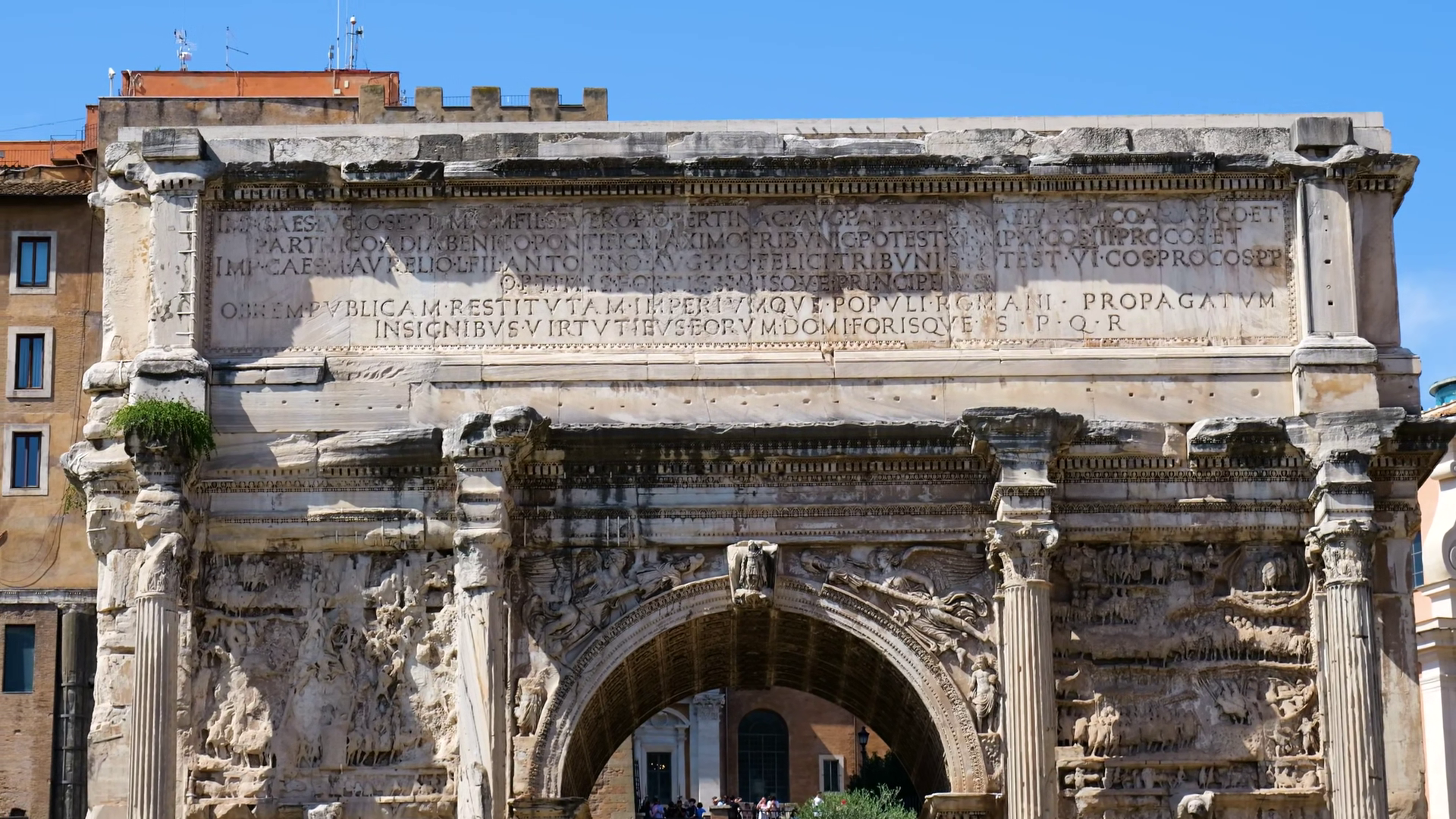 Frontal Daytime Richly Carved Ancient Roman Stock Footage SBV-353589975 ...