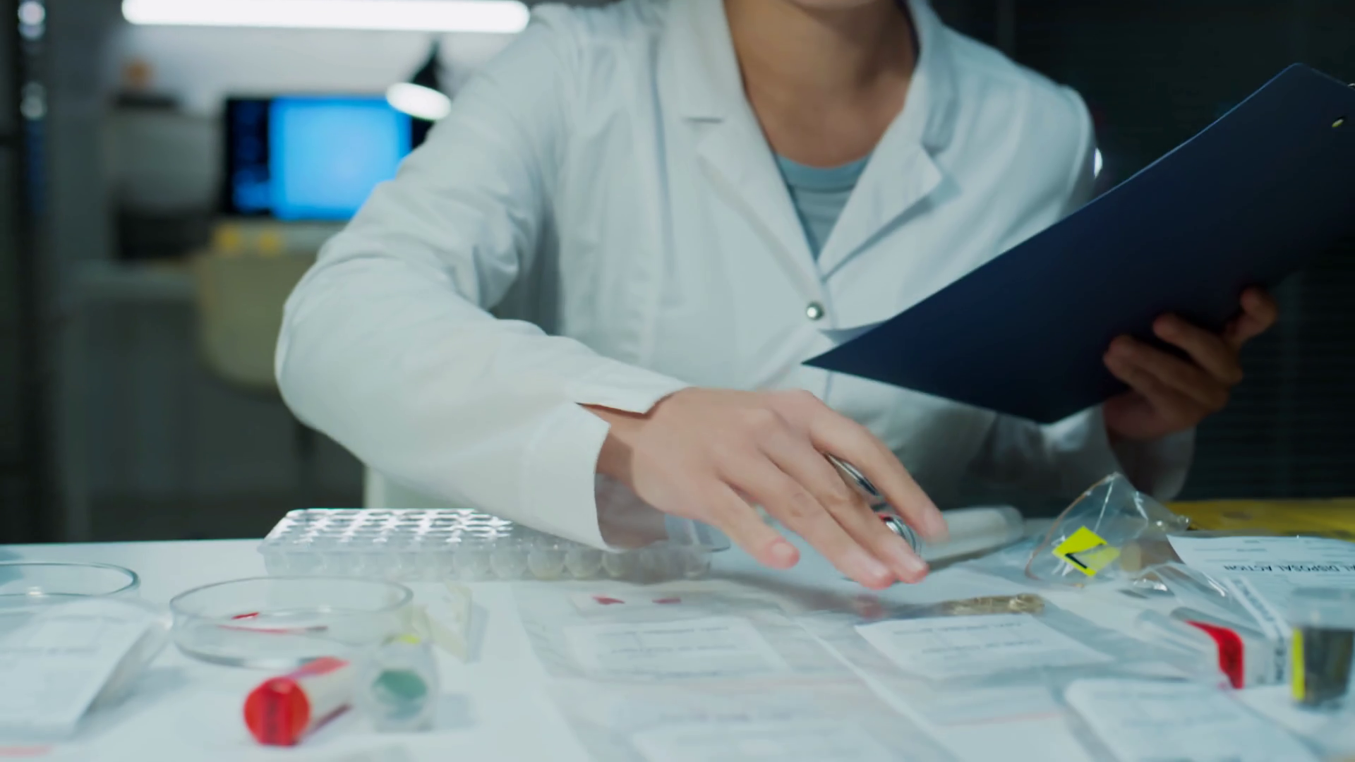 Tilt Down Shot Of Female Forensic Technician Stock Footage SBV ...