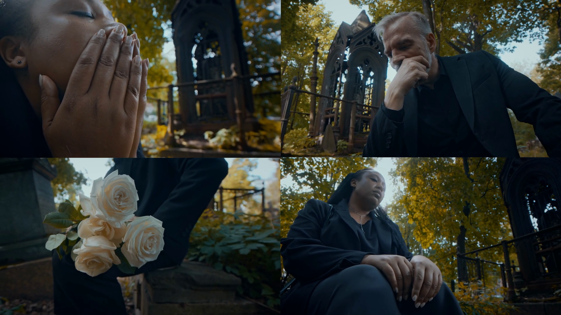 Split Screen Of Bereaved People Mourning In Stock Footage SBV-349307045 ...