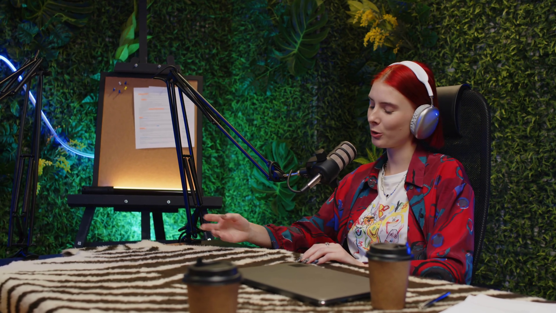 Young Female Podcaster With Red Hair Wearing Stock Footage SBV ...