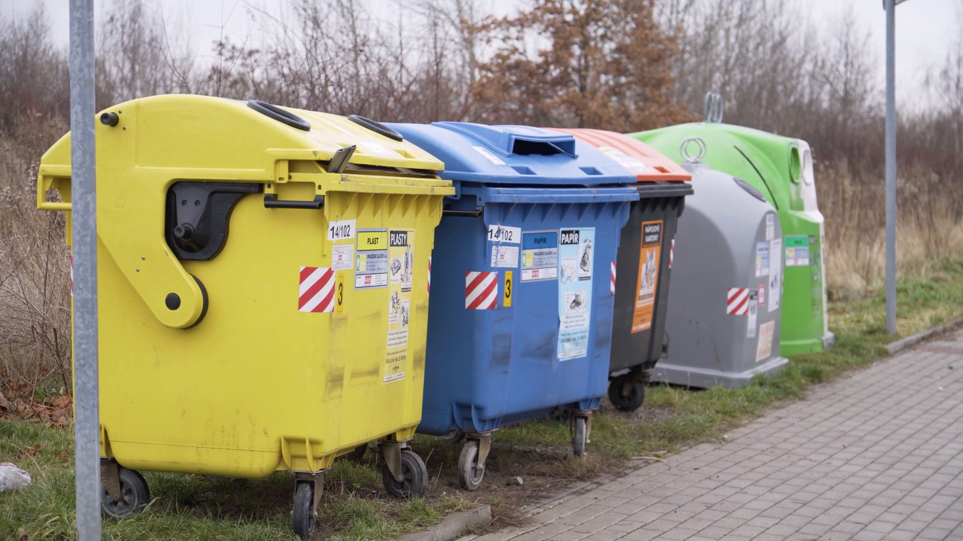 Recycling Garbage Cans On Street In Urban Stock Footage SBV-347664511 ...