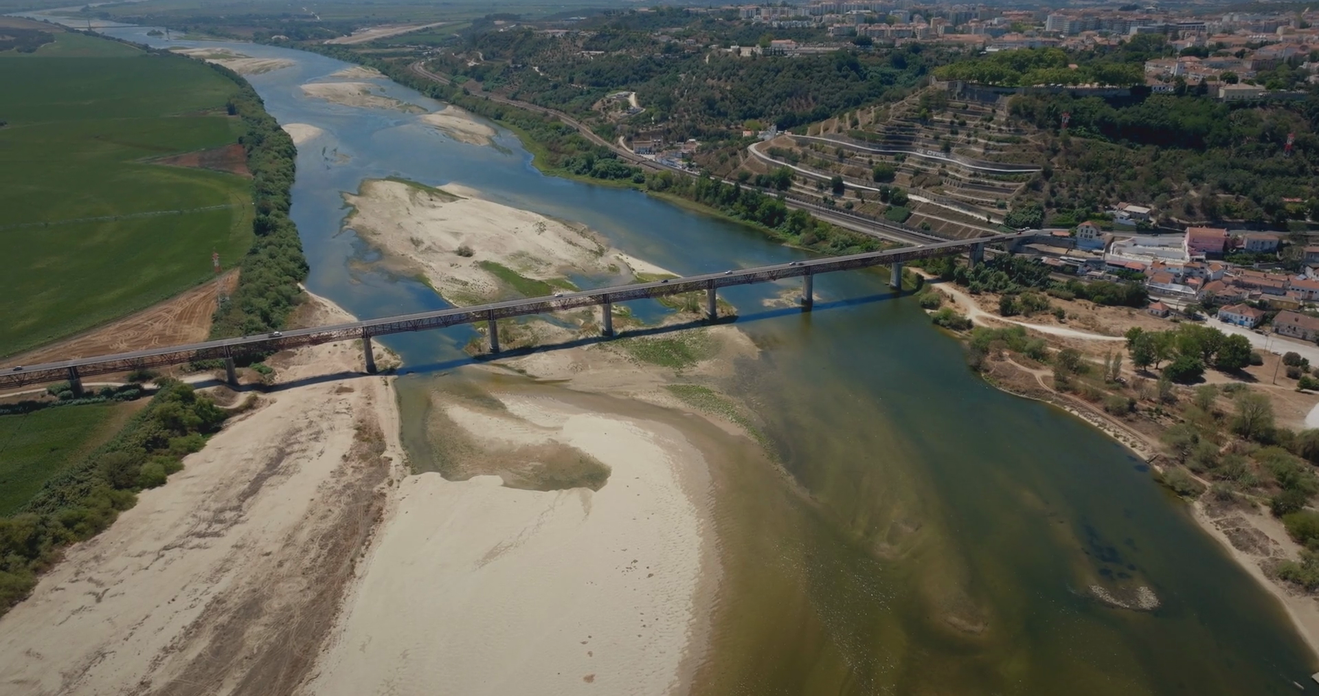Dry Tagus River In Portugal Summer Over Stock Footage SBV-347761044 ...