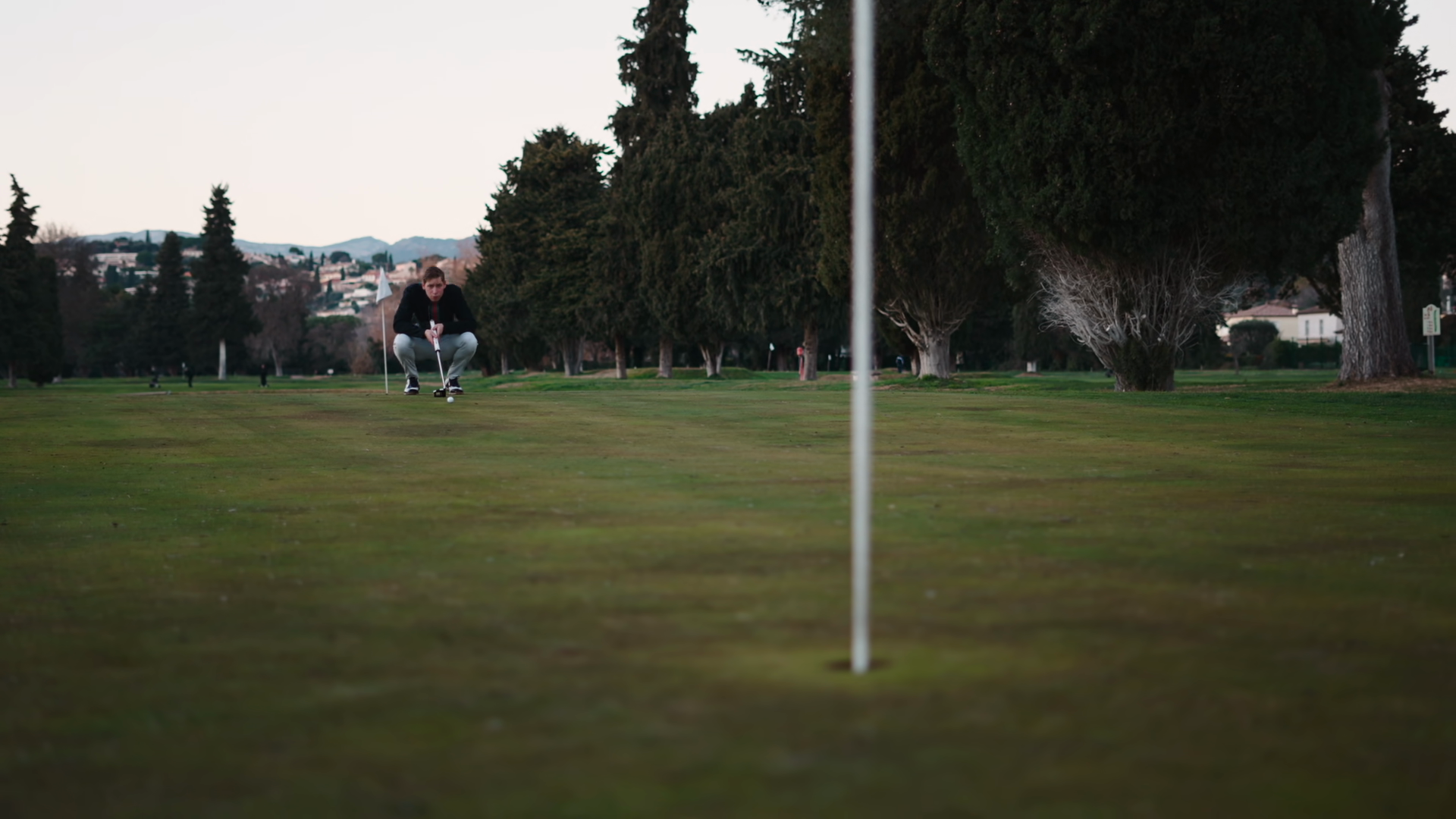 In Distance Golfer Studies Shot Hits Stock Footage SBV-358821126 ...