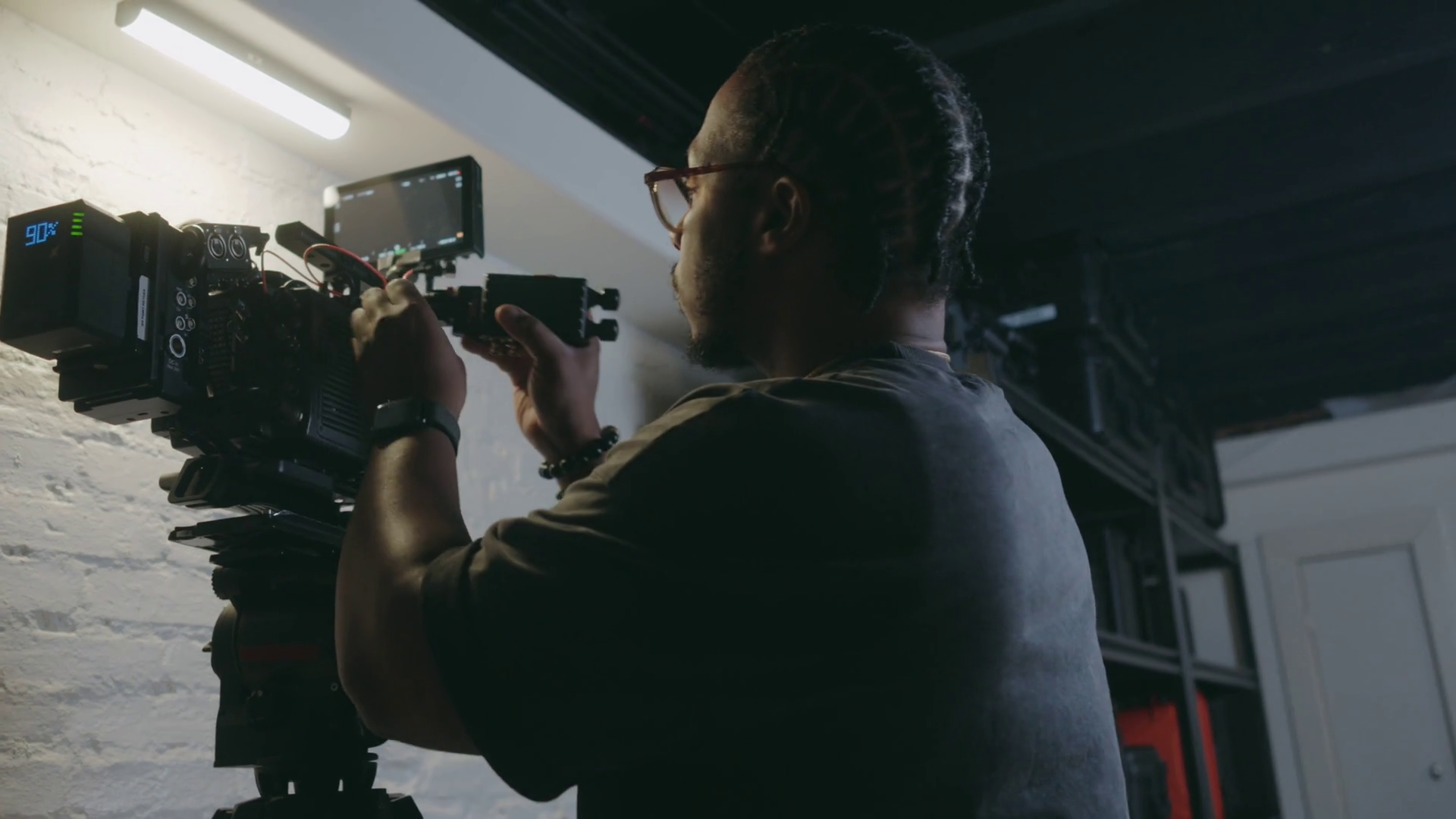 Handheld Shot Of Cameraman Setting Up Camera Stock Footage SBV ...