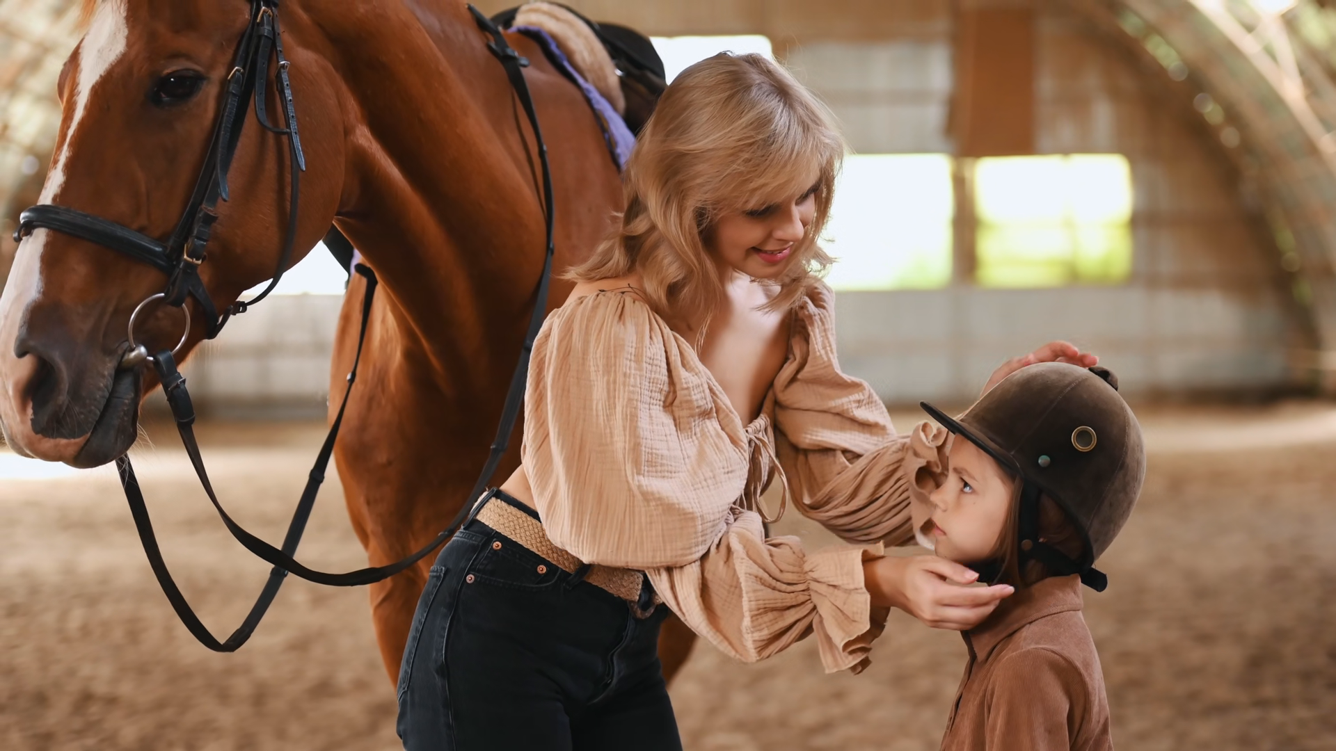 Mother Daughter In Indoors With Horse Stock Footage SBV-354044011 ...