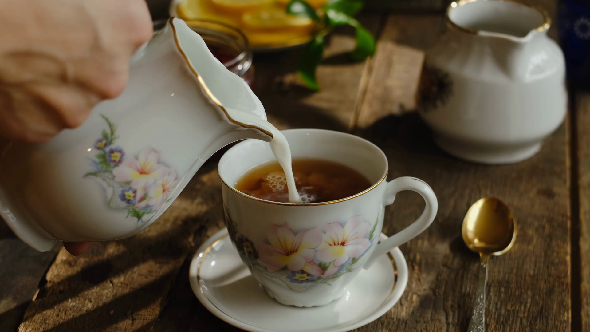 Tea Party Woman Pouring Milk Into Tea In Stock Footage SBV-348975448 ...