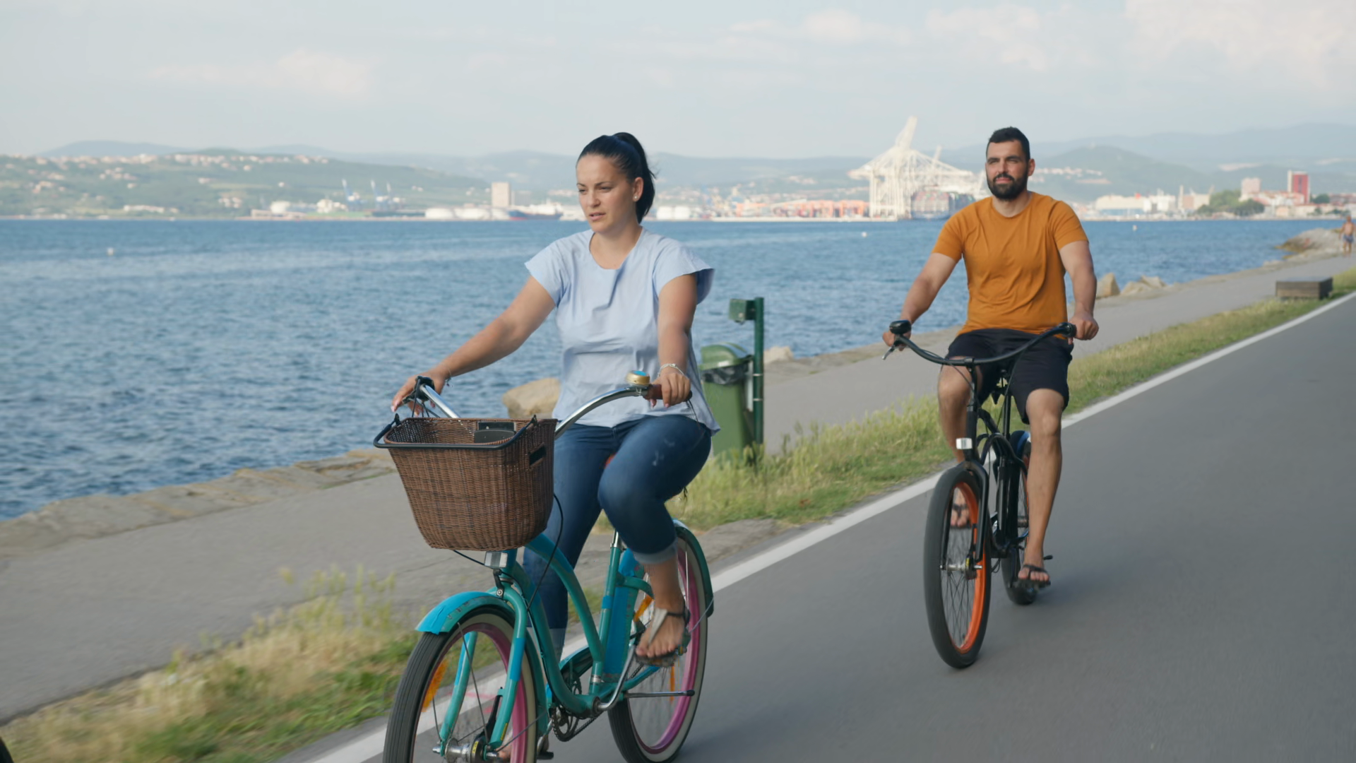 Caucasian Couple On Relaxing Cycle Ride Stock Footage SBV-354473894 ...