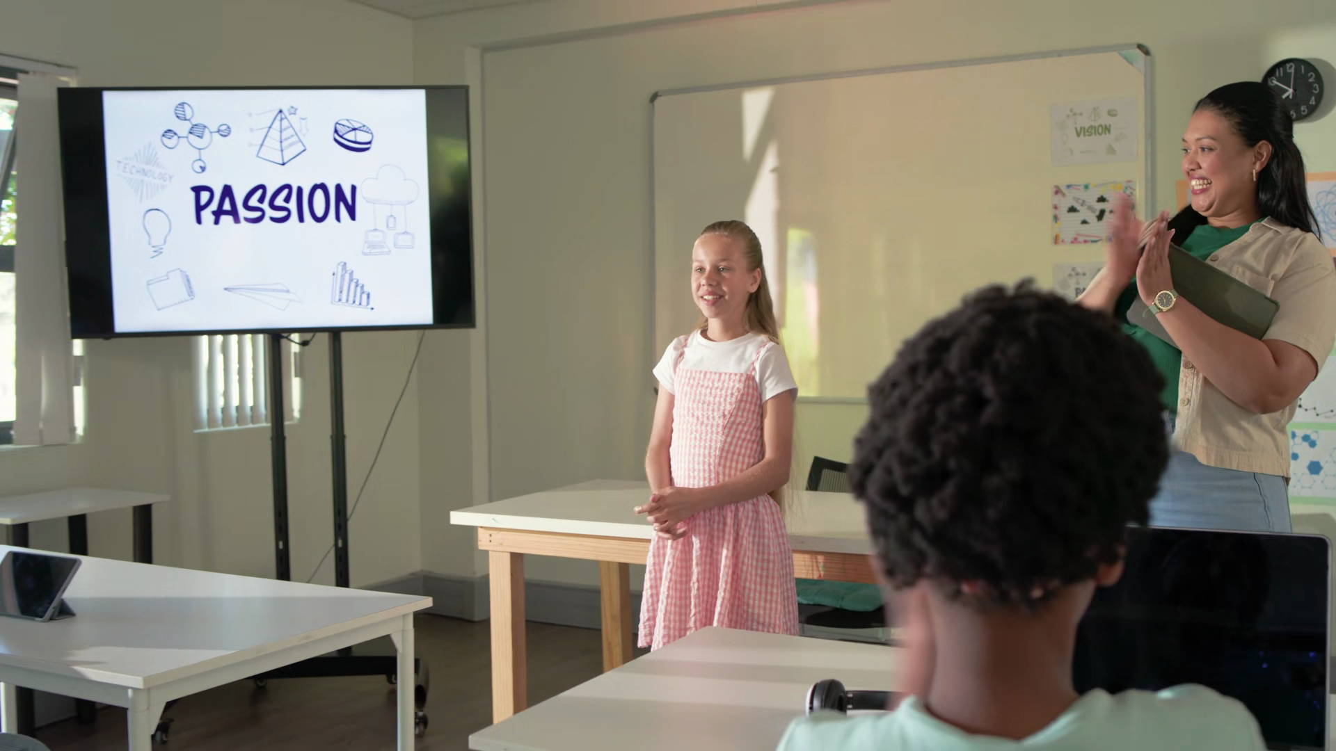 Youth Female Student In Pink Dress Giving Stock Footage SBV-354117860 ...