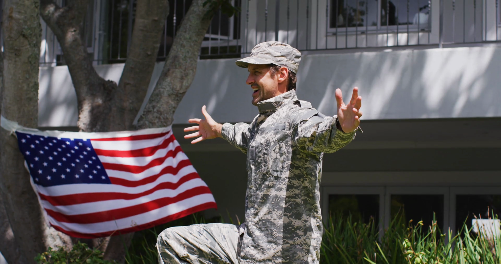 Caucasian Son Holding American Flag Hugging Stock Footage SBV-348606116 ...