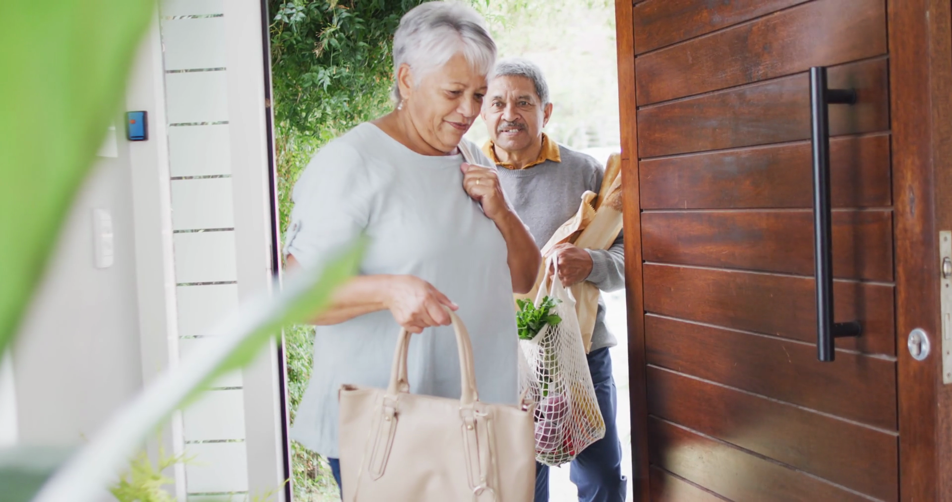 Happy Senior Diverse Couple Coming Home With Stock Footage SBV ...