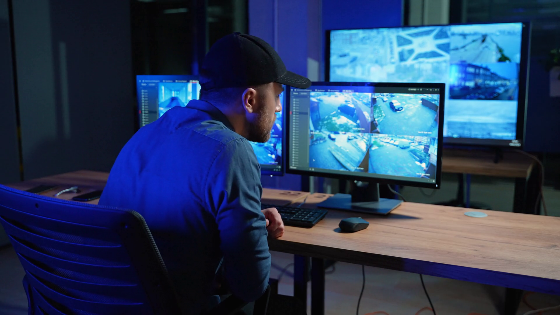 Security Guard Works On Computer With Stock Footage SBV-352996919 ...