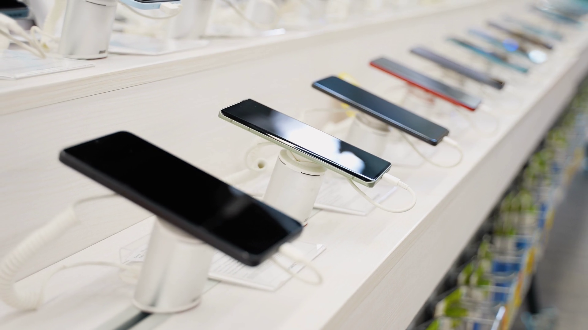 Row Of Variety Smartphones In Appliance Store Stock Footage SBV ...