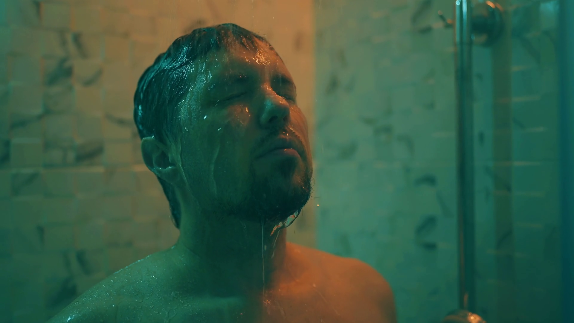 Depressive Man Standing In Shower In Night Stock Footage SBV-351774308 ...