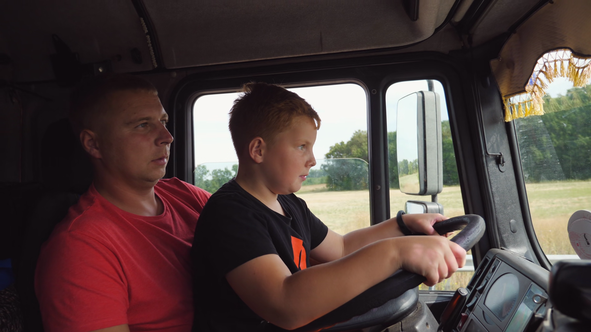 Lorry Trucker Teaches Small Red-haired Son Stock Footage SBV-354028841 ...