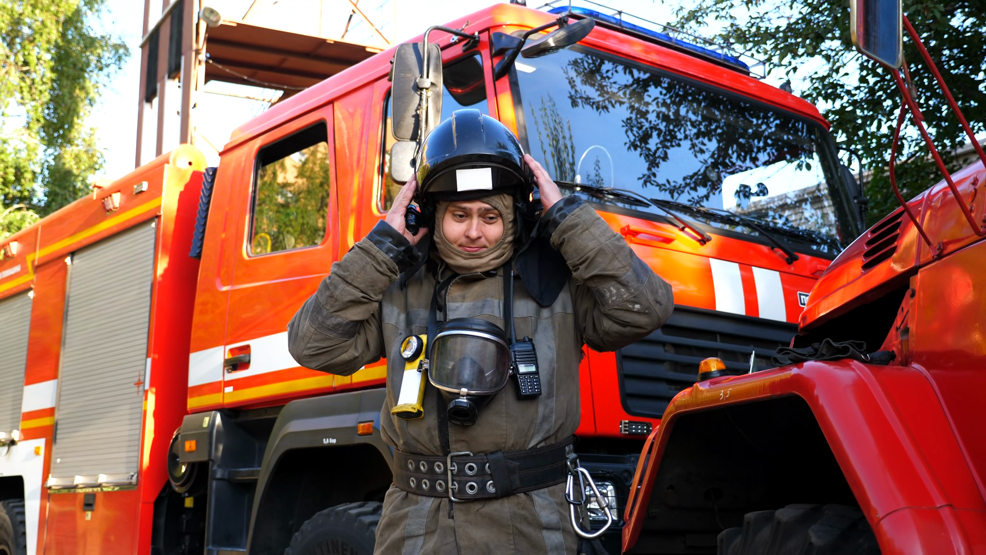Young Fireman Taking Off Helmet Balaclava Stock Footage SBV-353966625 ...