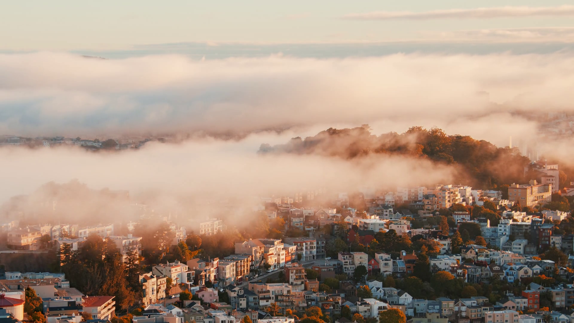 Heavy Fog Pass Through Downtown San Stock Footage SBV-352596578 ...