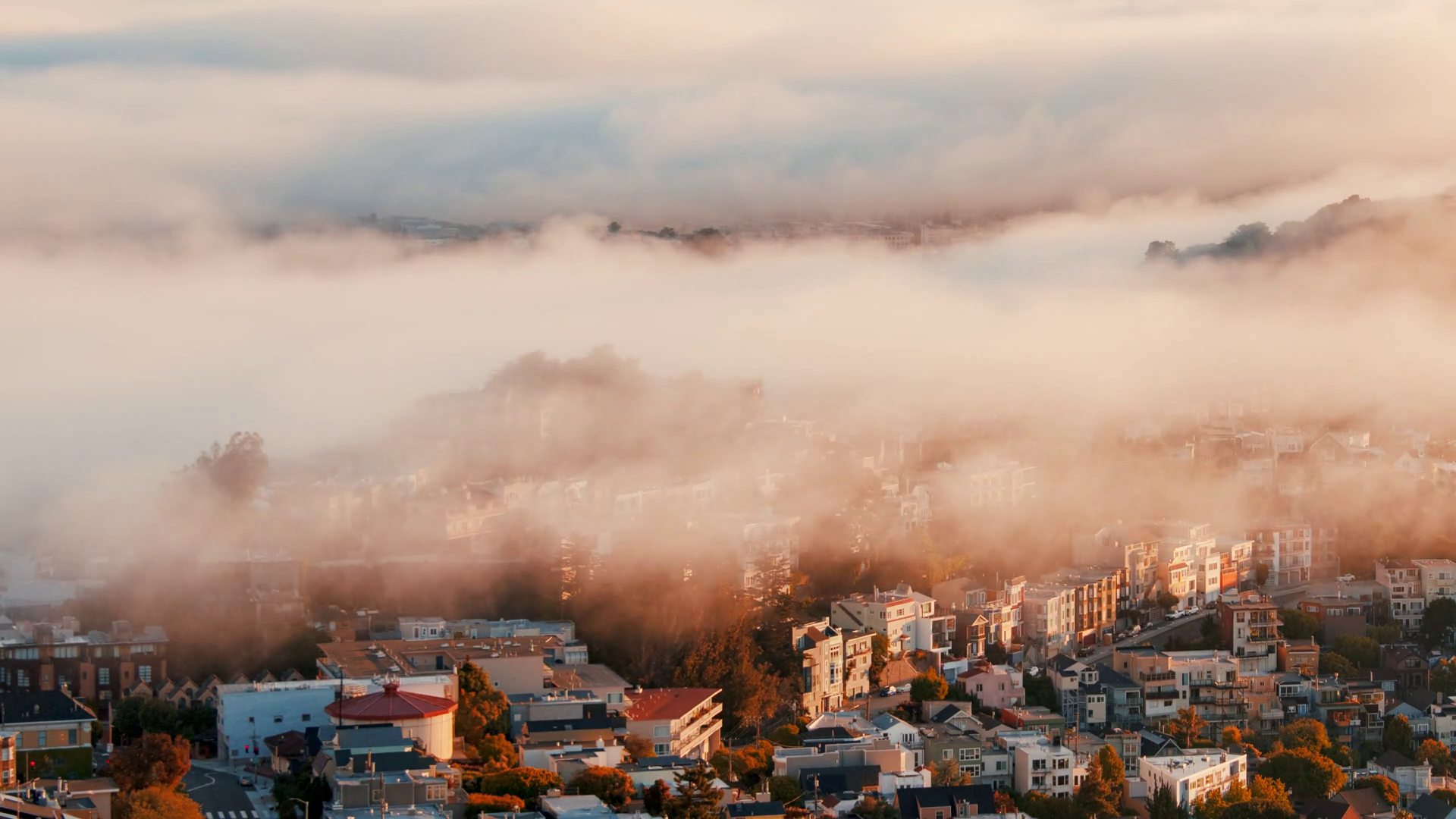 Heavy Fog Pass Through Downtown San Stock Footage SBV-352602102 ...