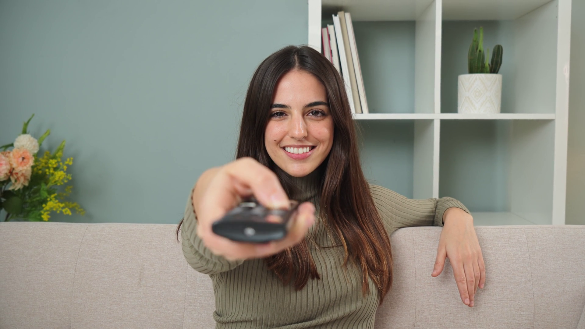 One Young Woman Using Television Remote Stock Footage SBV-351817674 ...