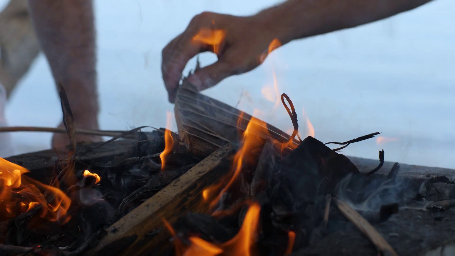 Hands Of Men Setting Fire Burning Dry Stock Footage SBV-338295845 ...