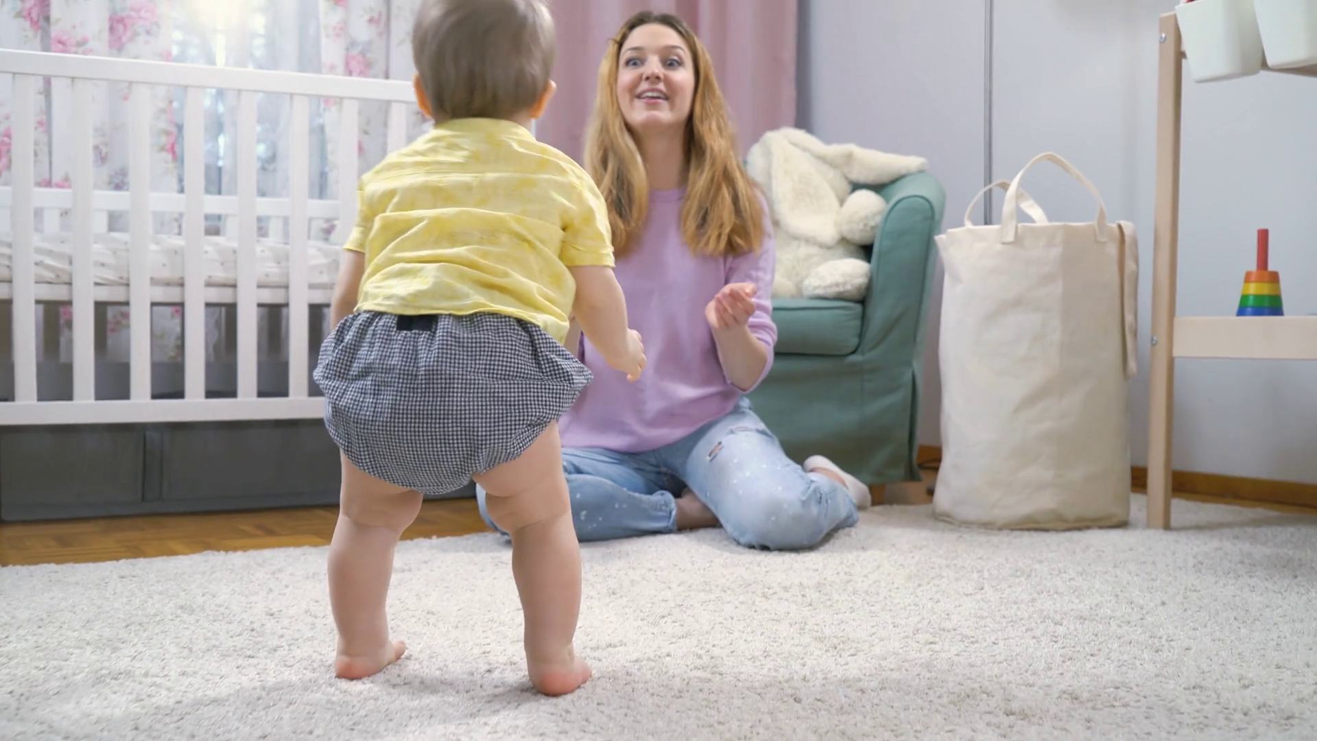 Baby Learning To Walk Taking First Steps At Stock Footage SBV-348433518 ...