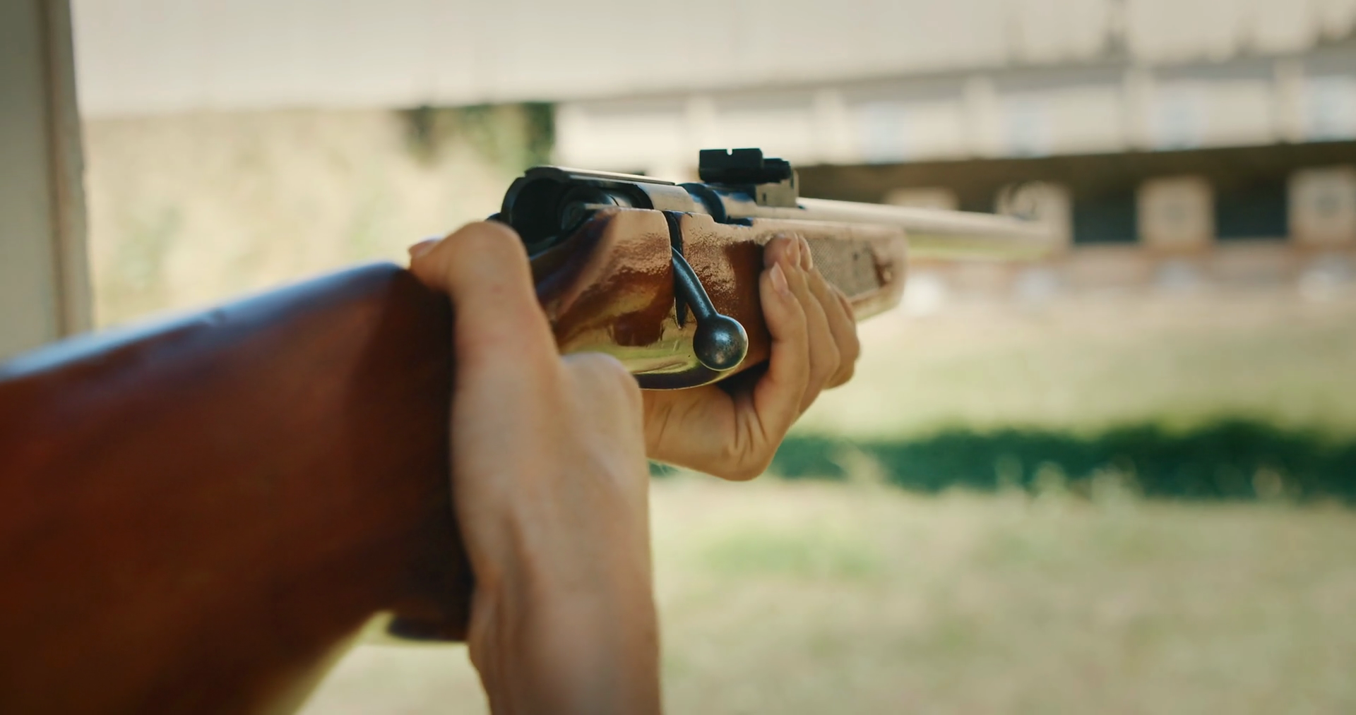 Woman Holding Wooden Rifle In Aiming Stock Footage SBV-352243791 ...