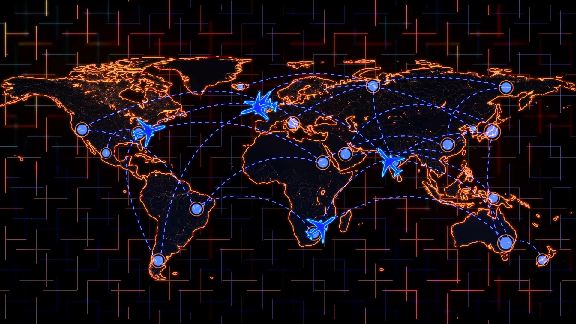 Neon Themed World Map Showing Random Stock Motion Graphics SBV ...
