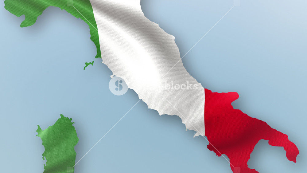 Italy Flags zooming in and Forming the country border map intro which is useful for news, political events, sports intros and presentation.