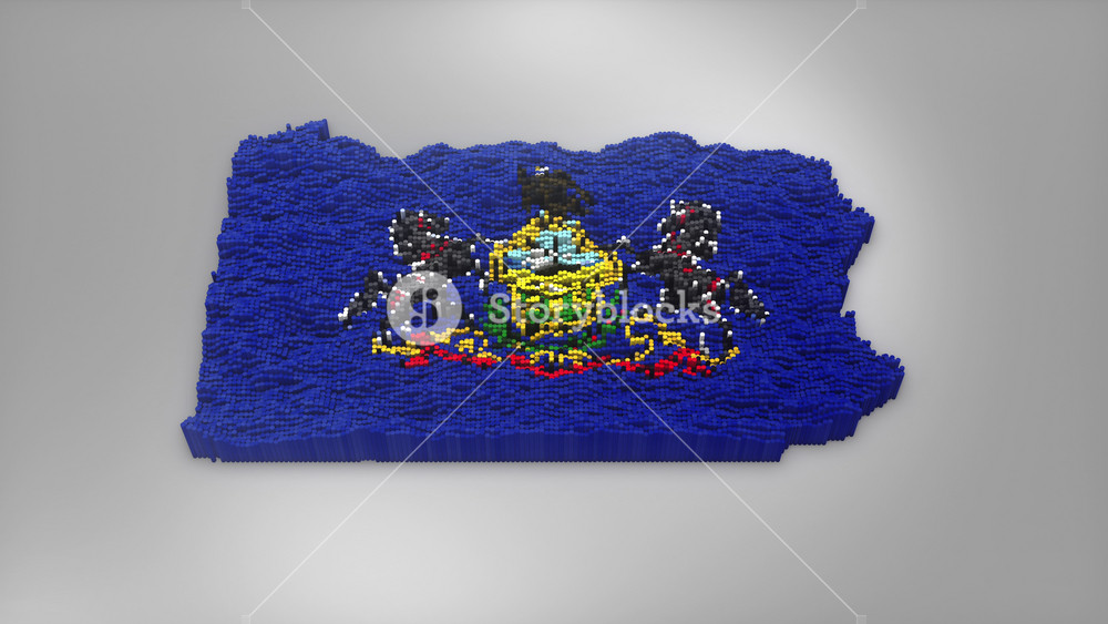US State of Pennsylvania opener intro with 3d bars forming the map with Waving Flag Design which useful for news, political events, sports intros and presentation.
