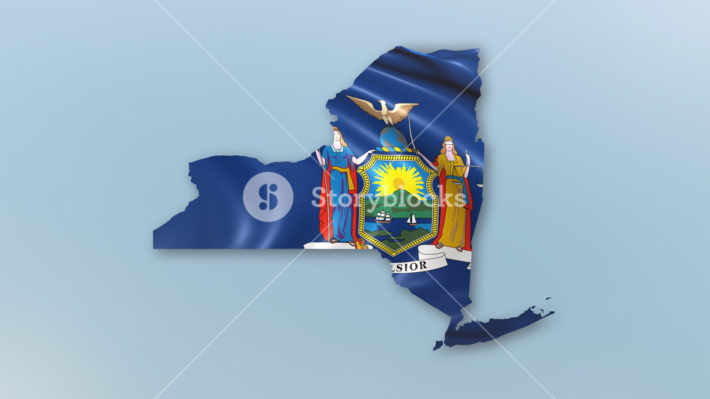 US State of New York Flags zooming in and Forming the state border map intro which is useful for news, political events, sports intros and presentation.