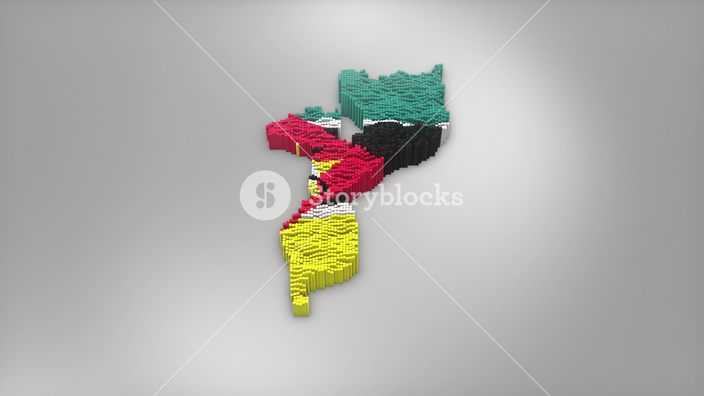 Mozambique country opener intro with 3d bars forming the map with Waving Flag Design which useful for news, political events, sports intros and presentation.