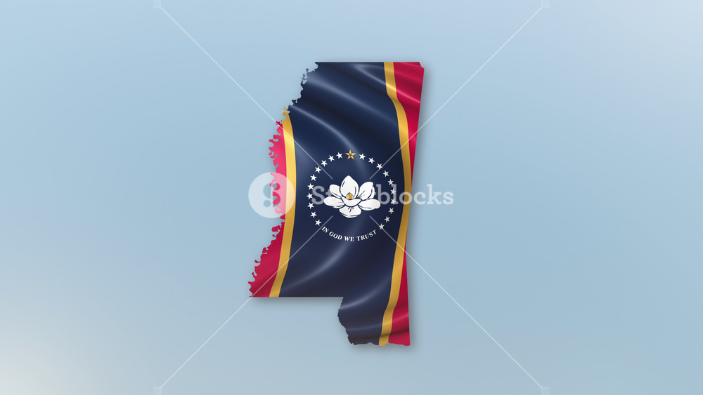 US State of Mississippi Flags zooming in and Forming the state border map intro which is useful for news, political events, sports intros and presentation.