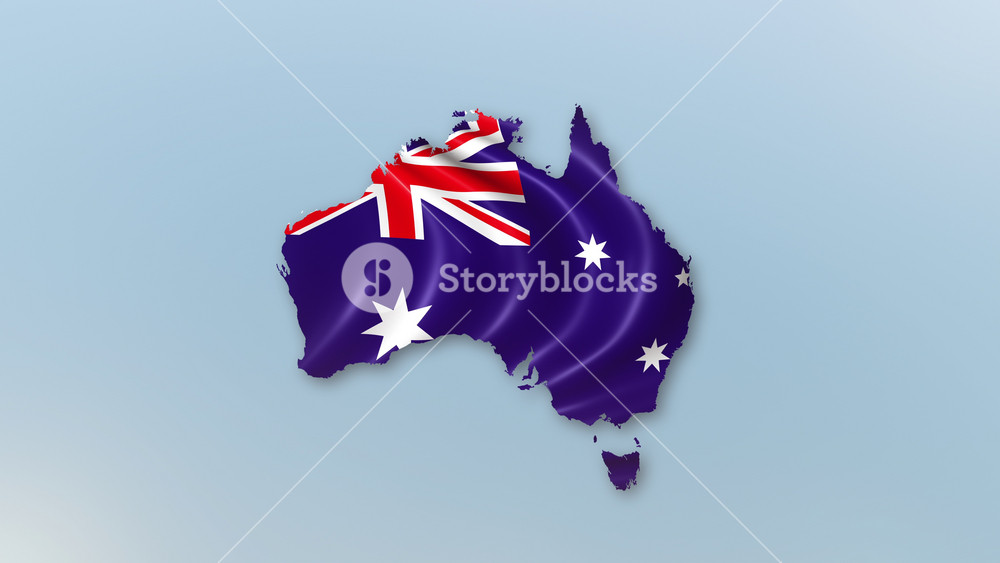 Australia Flags zooming in and Forming the country border map intro which is useful for news, political events, sports intros and presentation.