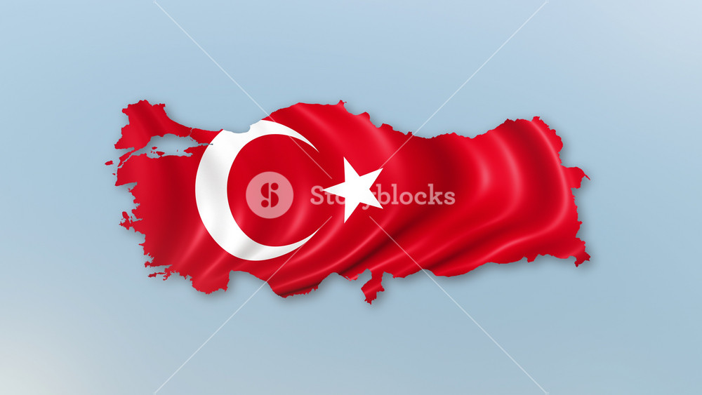 Turkey Flags zooming in and Forming the country border map intro which is useful for news, political events, sports intros and presentation.