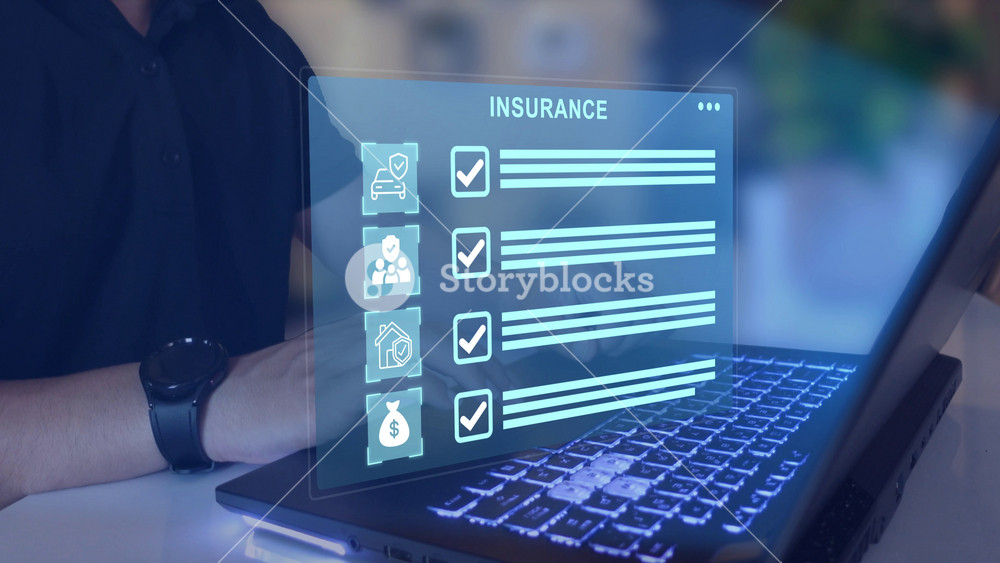 insurance policy with checklist concept, life protection, daily life insurance, family, finance, health, travel, real estate, and accident.